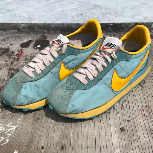 70's 80's NIKE LADY WAFFLE TRAINER ナイキ レディー ワッフルトレーナー 水色 イエロー 箱付き | agito  vintage powered by BASE