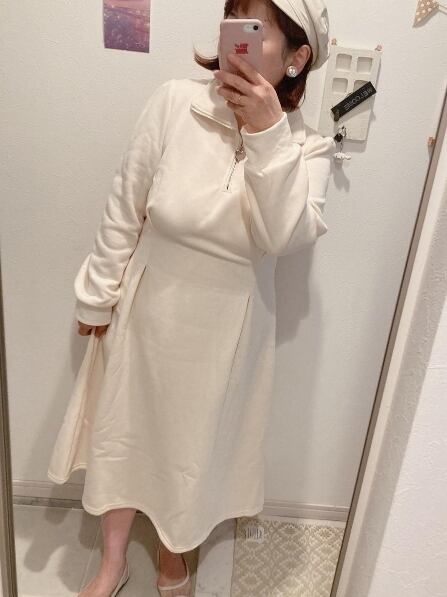 ハーフジップワンピース ハートチャーム ミディアム丈 無地 カジュアル 大きいサイズ 韓国 CH8172