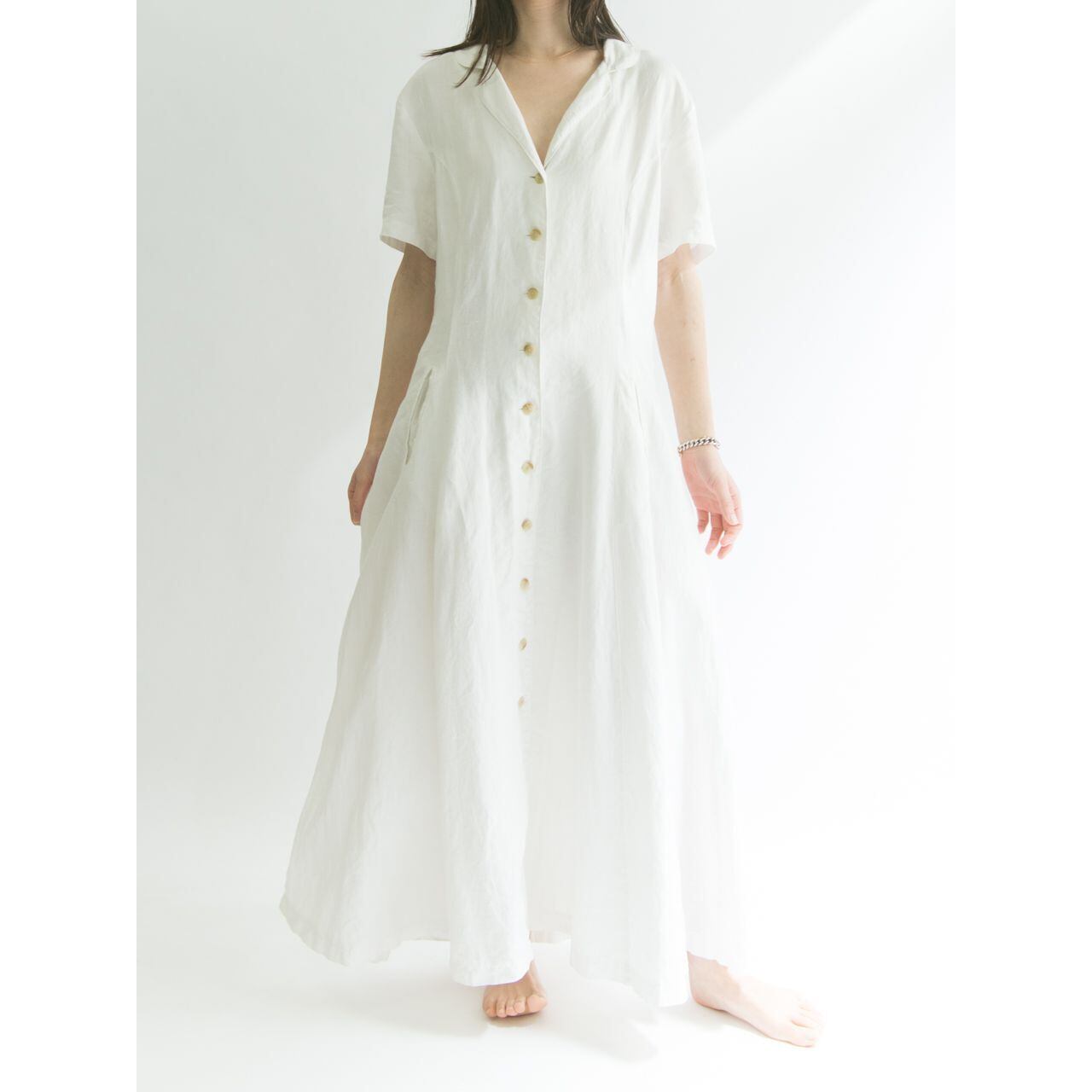【H&M】70's linen flare long shirt one-piece（リネンフレアロングワンピース）4d