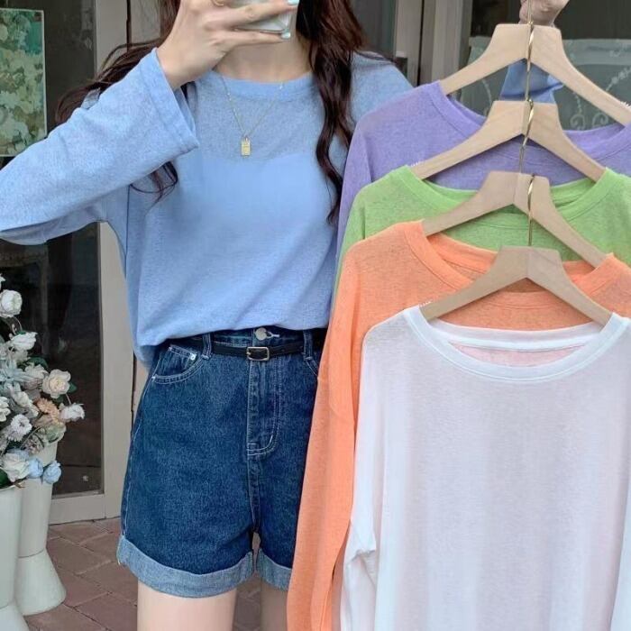 ニットセーター オータムスタイル長袖スリーブルーズ薄手シャツ トップス レディース ロング 秋物 ハンチェンe14213441731