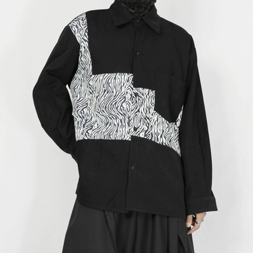 Patchwork design loose long sleeve shirt