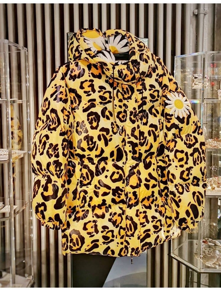 ☆派手 リバーシブル ジャケット ダウン ナイロン 花柄 原宿 黄色