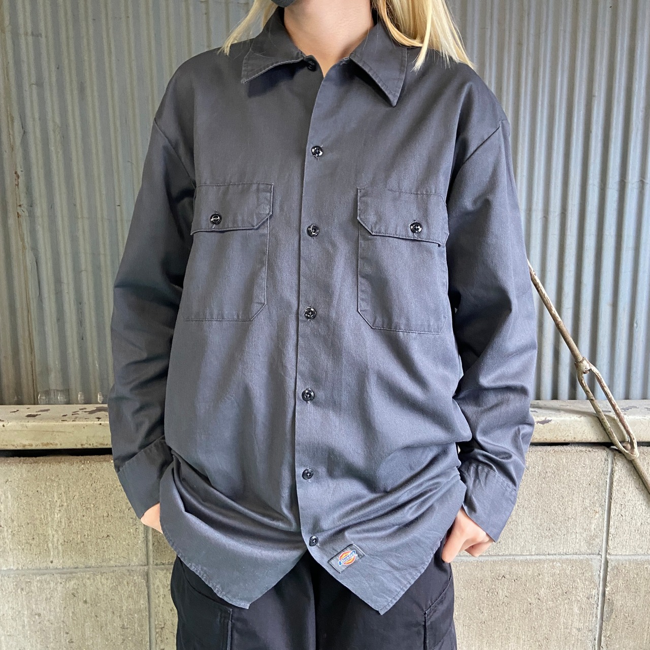 Dickies ディッキーズ 長袖 ワークシャツ メンズM 古着 グレー【長袖 