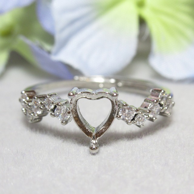 銅 6㎜ ハート ランダムCZライン リング台 SV