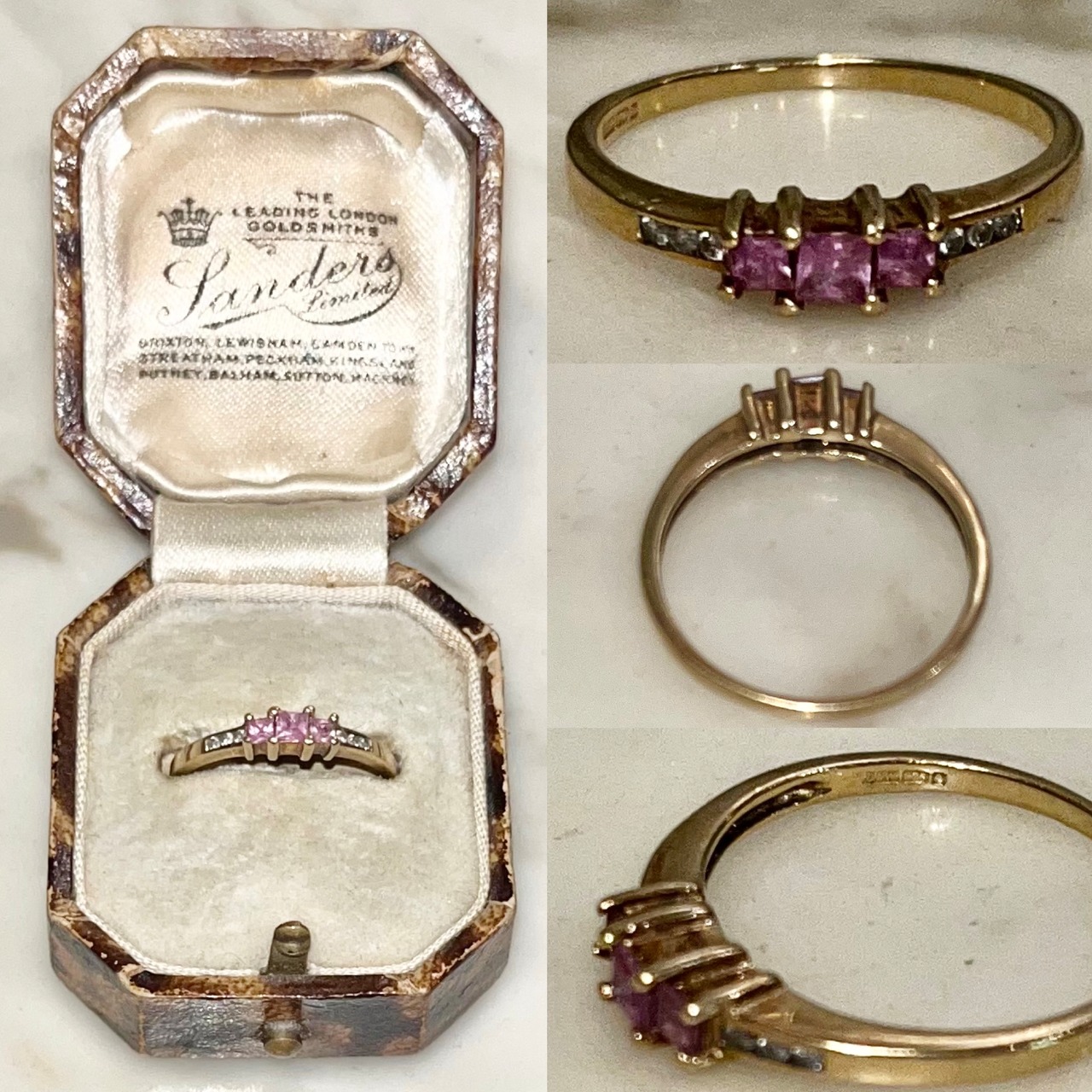 vintage 9ct gold diamond&natural stone ring