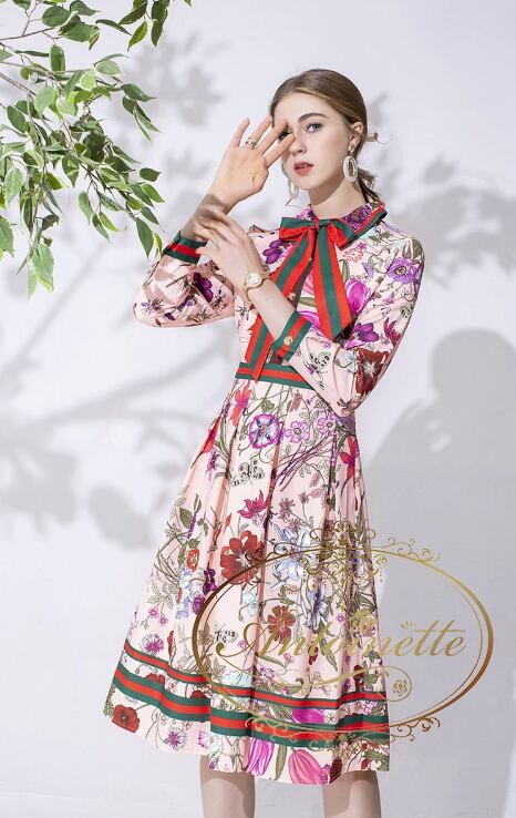 訳あり Sale Mサイズ ラスト1点 レディース 総柄 花柄 可愛い 長袖 ワンピース 可愛い 綺麗 リボン プリーツ 秋 おでかけ きれいめ 大人 ウェディング 二次会 ドレス Antoinette