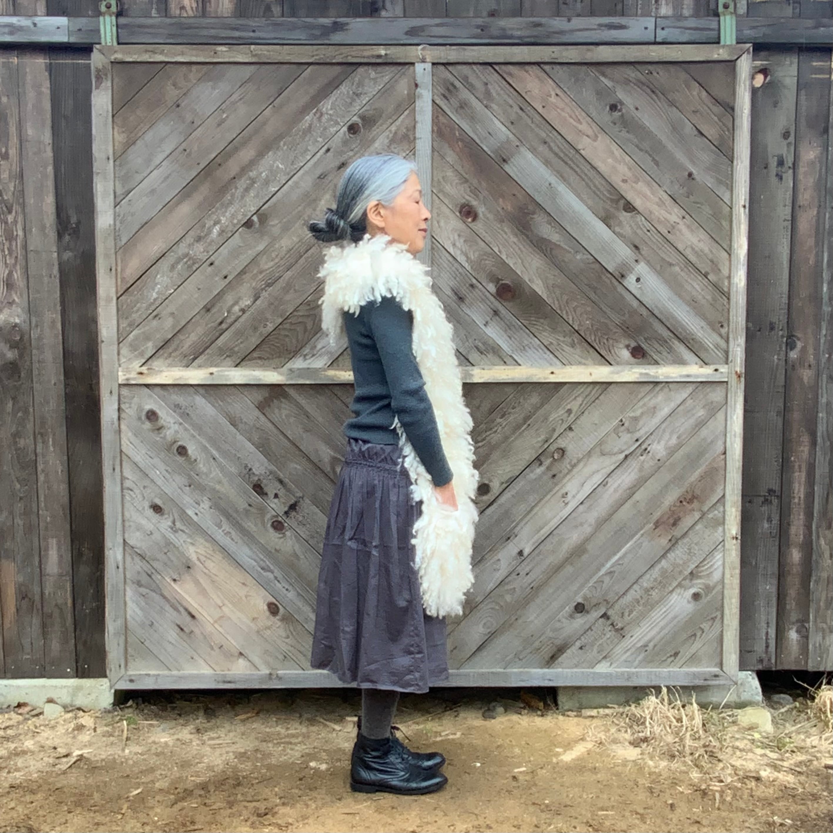 SWMJL24002 もじゃショールロング 白 | 粗清草堂