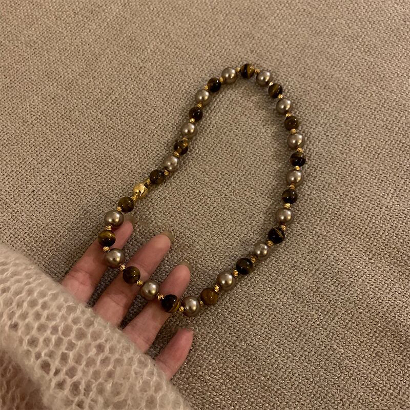 Somedayif虎目石パールのレトロネックレス