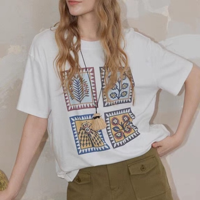 グラフィックプリント クルーネックTシャツ  L1354