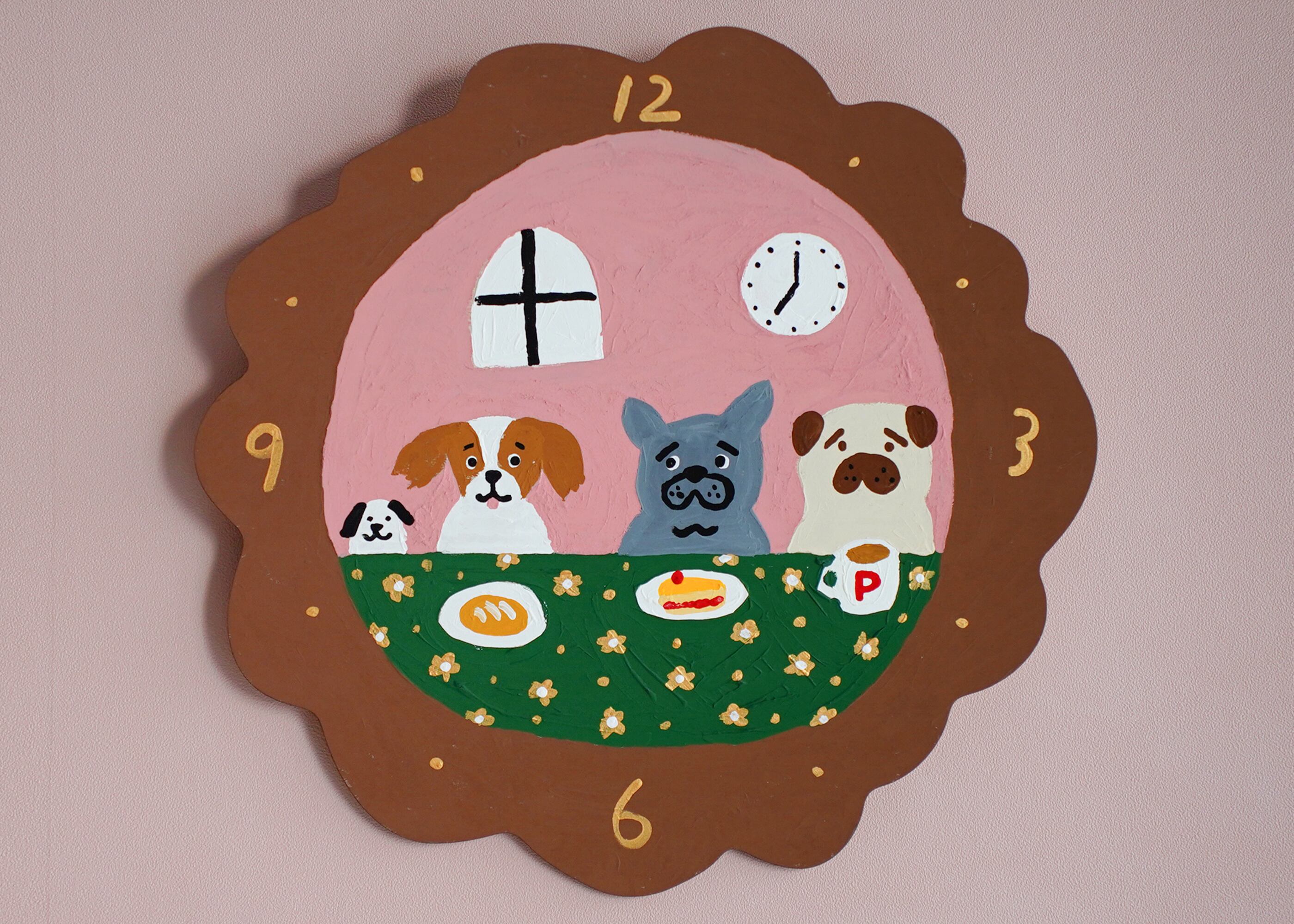 wood objet 原画 「いぬたちの食卓」
