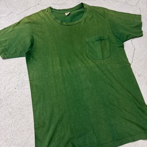 1970s HANES GREEN SOLID POCKET T-SHIRT