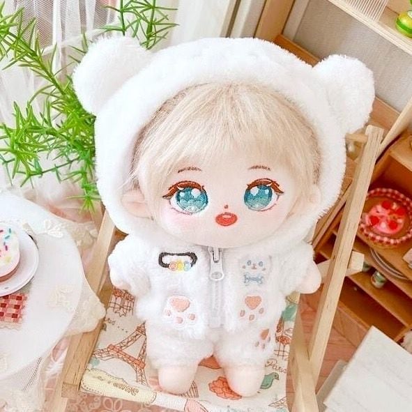 20cm】ぬい服 クマ くま パーカー セットアップ 白 ホワイト もこもこ