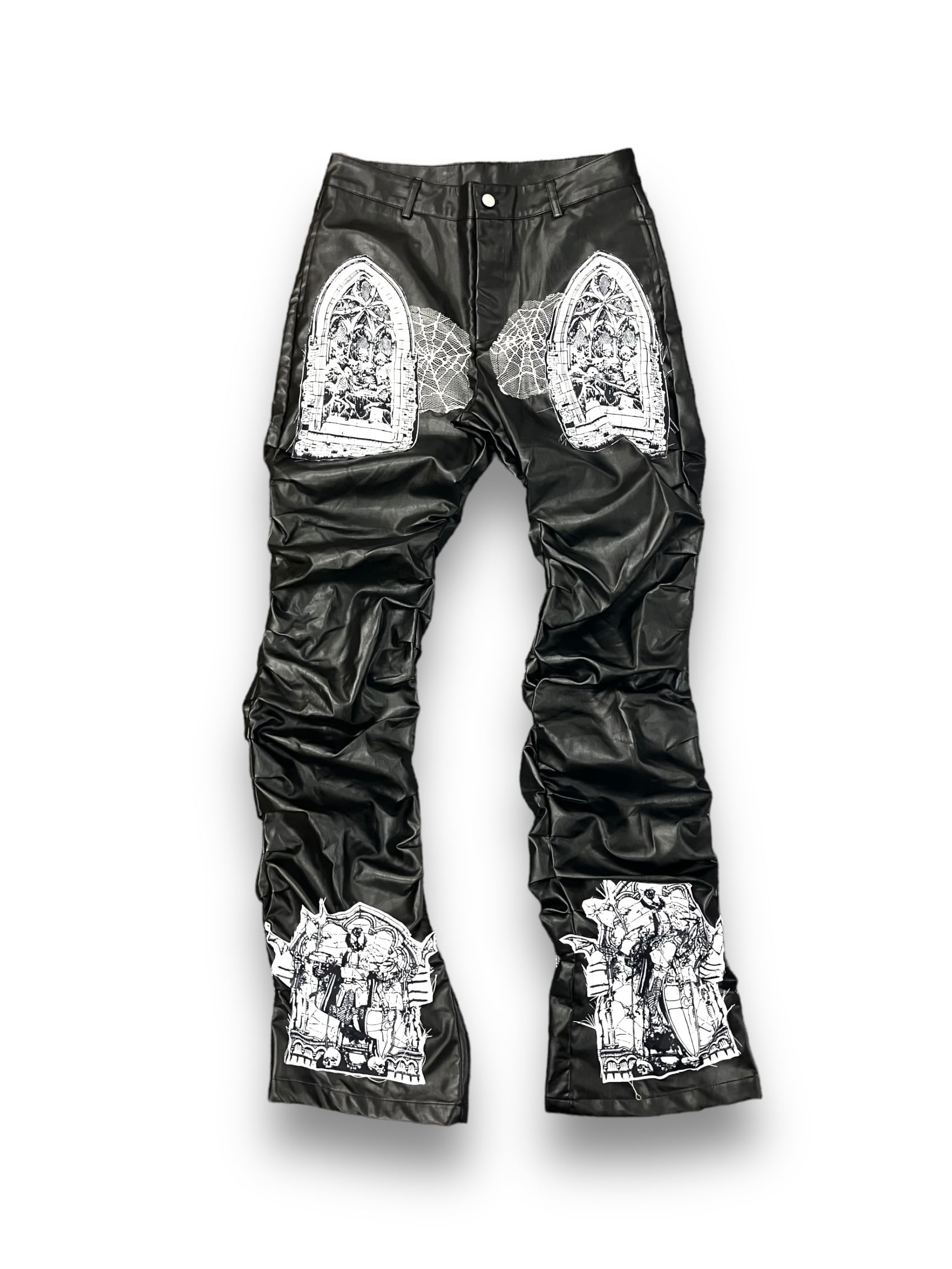 【PLANET STUDIO】 Mural skelton leather pants