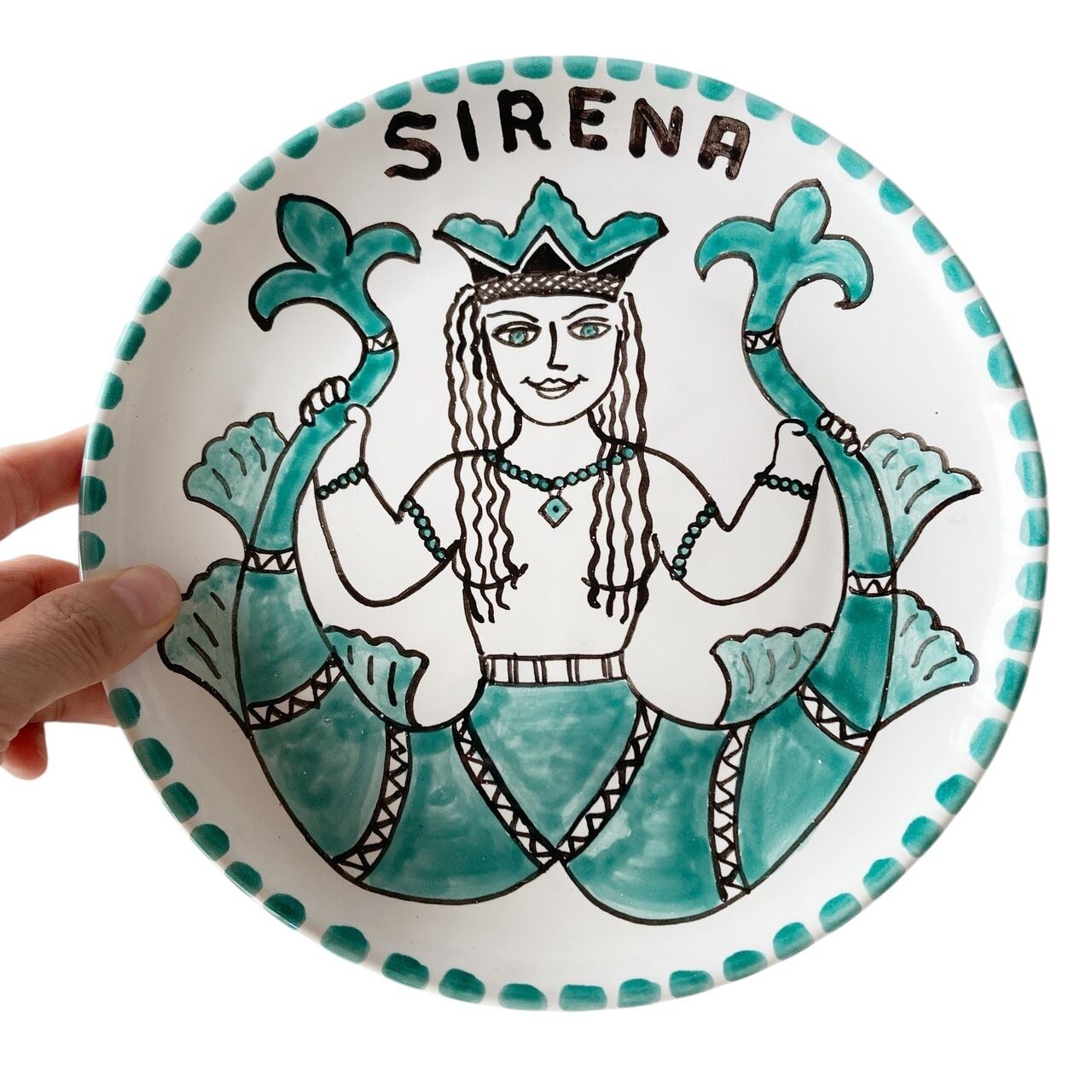 絵皿 20cm CRC016 マヨリカ焼き セイレーン 二股の人魚 ギリシャ神話
