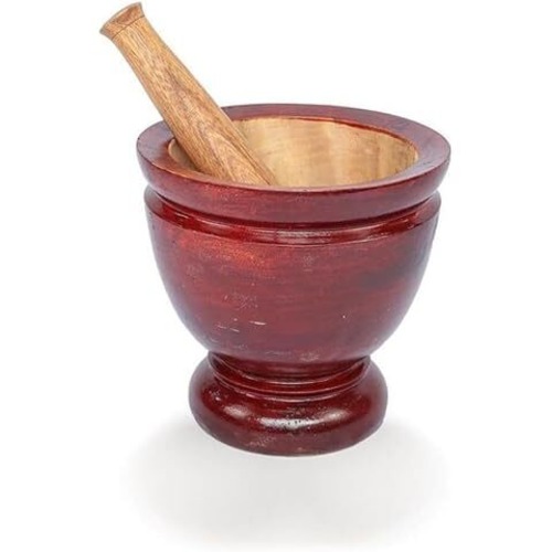 木製すり鉢 タイ料理のすりつぶした鶏足やニンニクペースト、ニンニクと唐辛子を手動で混ぜる家庭用 (直径13cm、深さ6cm)