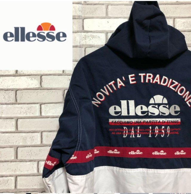 【ellesse】エレッセ 90s トラックジャケット ナイロン ネイビー 刺繍