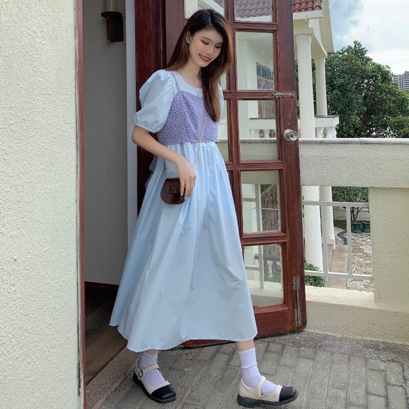 スタイルサマースリーブドレス フローラルトップス 夏物 花柄 ハンチェンe13979934565