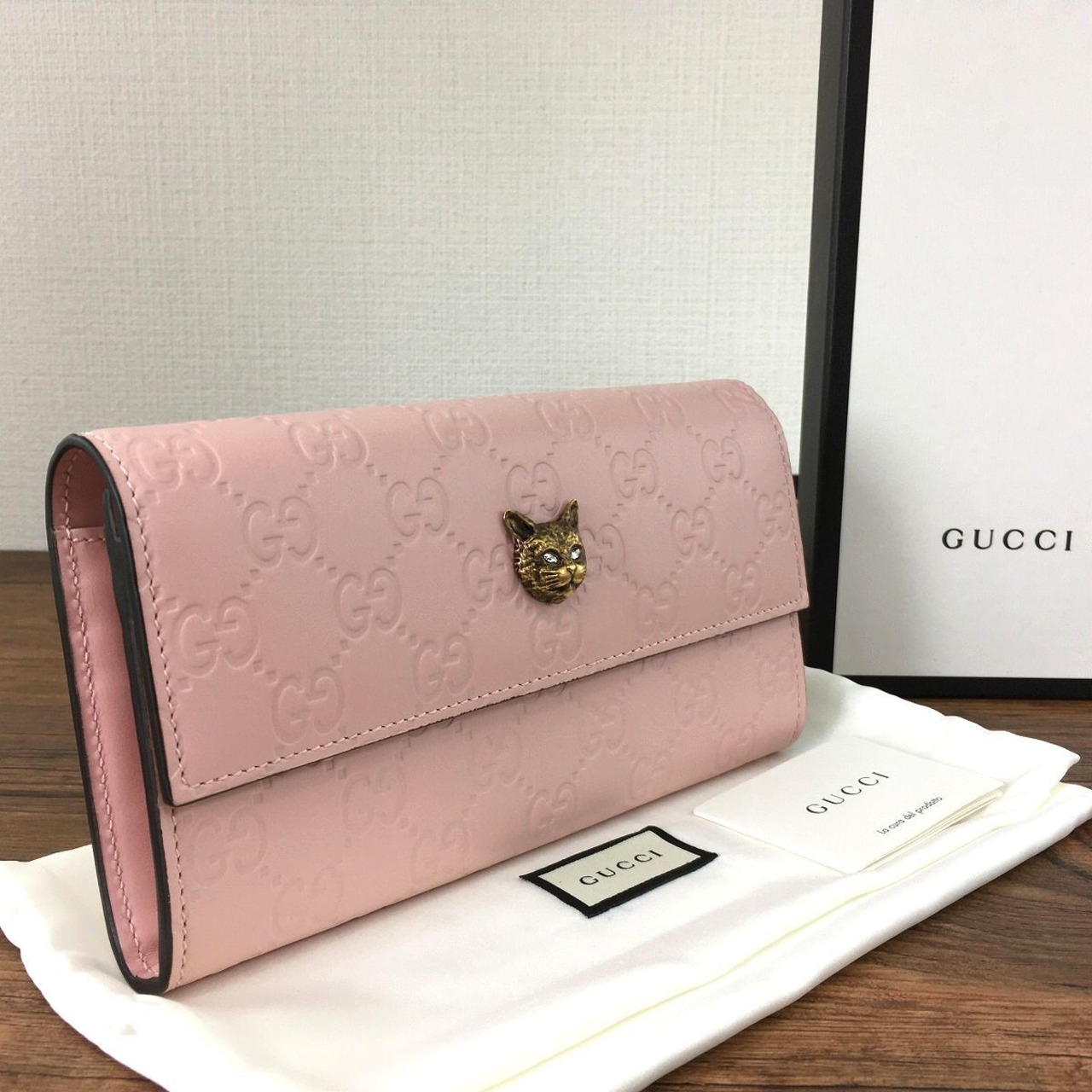 送料込み！ 極美品 GUCCI 長財布 548055 キャット ピンク 490 | s2company 