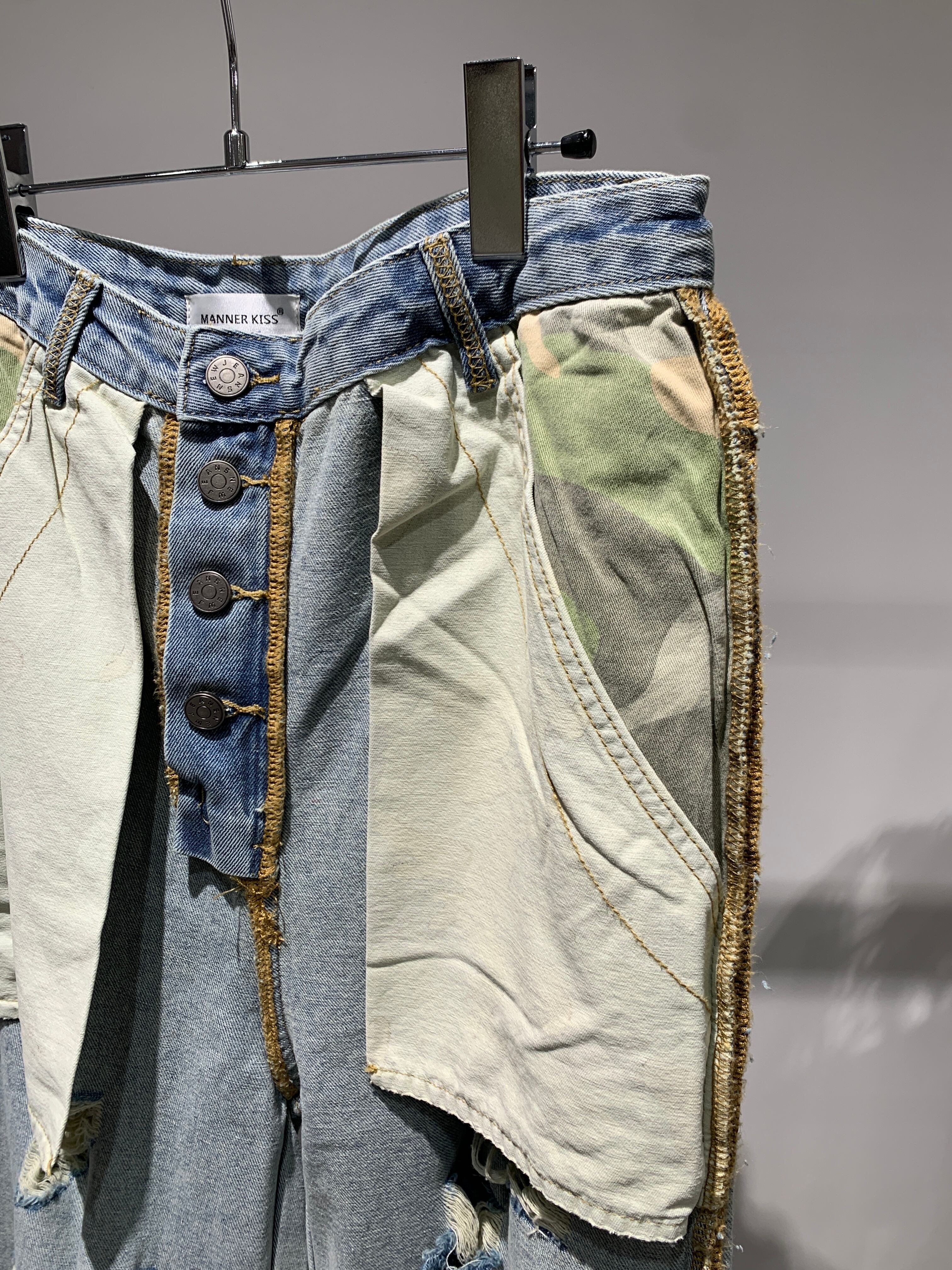 design damage wide denim pants