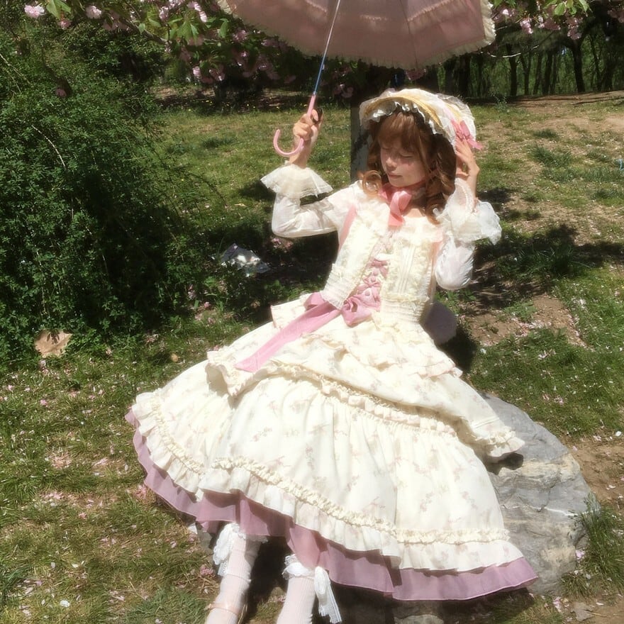 リィタセットアップ 生成り花柄ティアード お茶会・撮影会衣装
