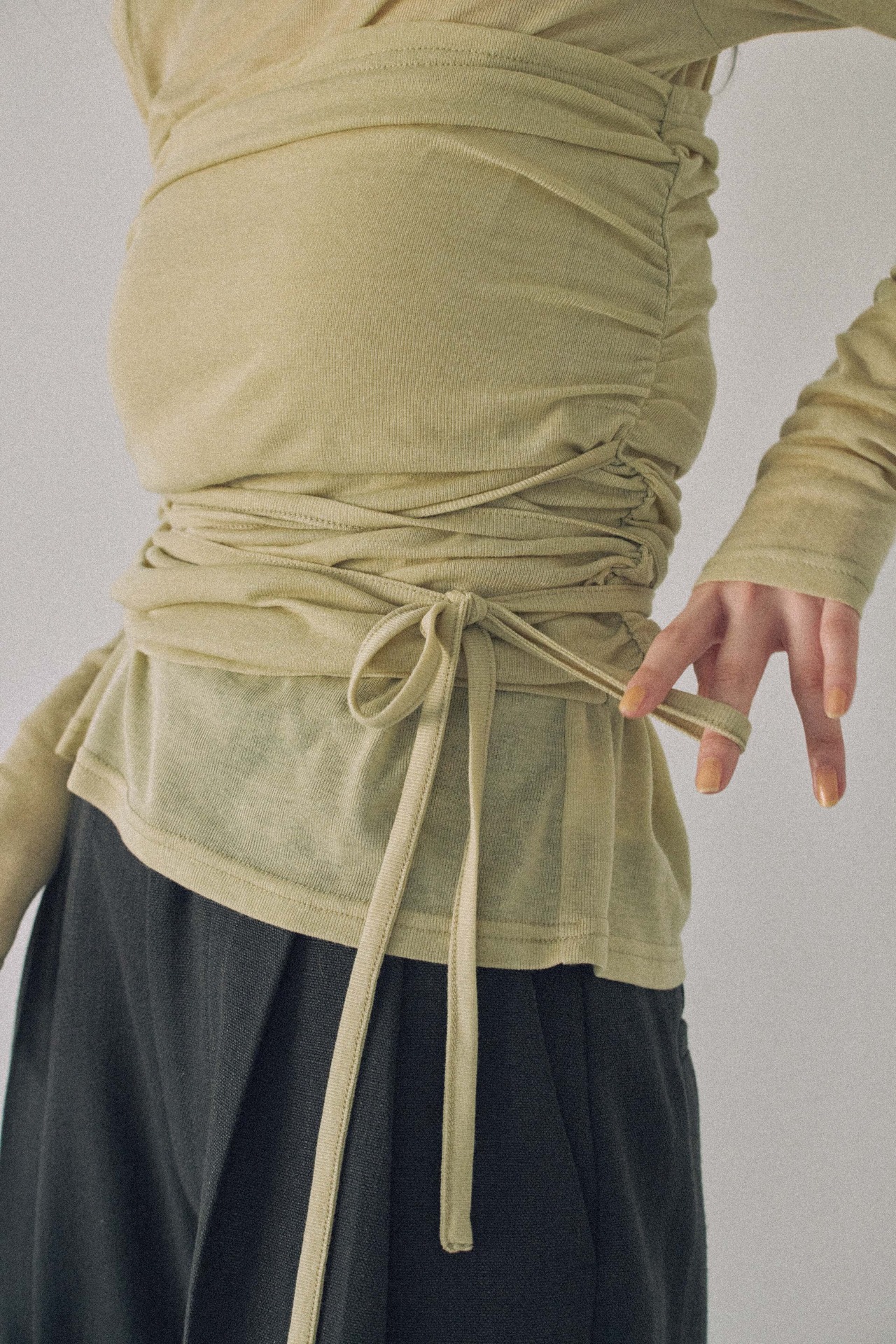 DU260517 Layered Bustier Sheer Long Sleeve Tee