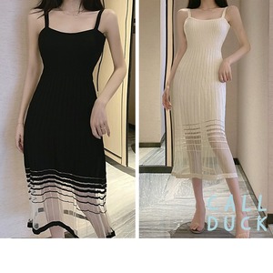 キャミニットワンピース S ノースリーブ ミモレ丈 レディース 送料無料 シアー 細見え リブ 春夏秋 ワンピース 123984