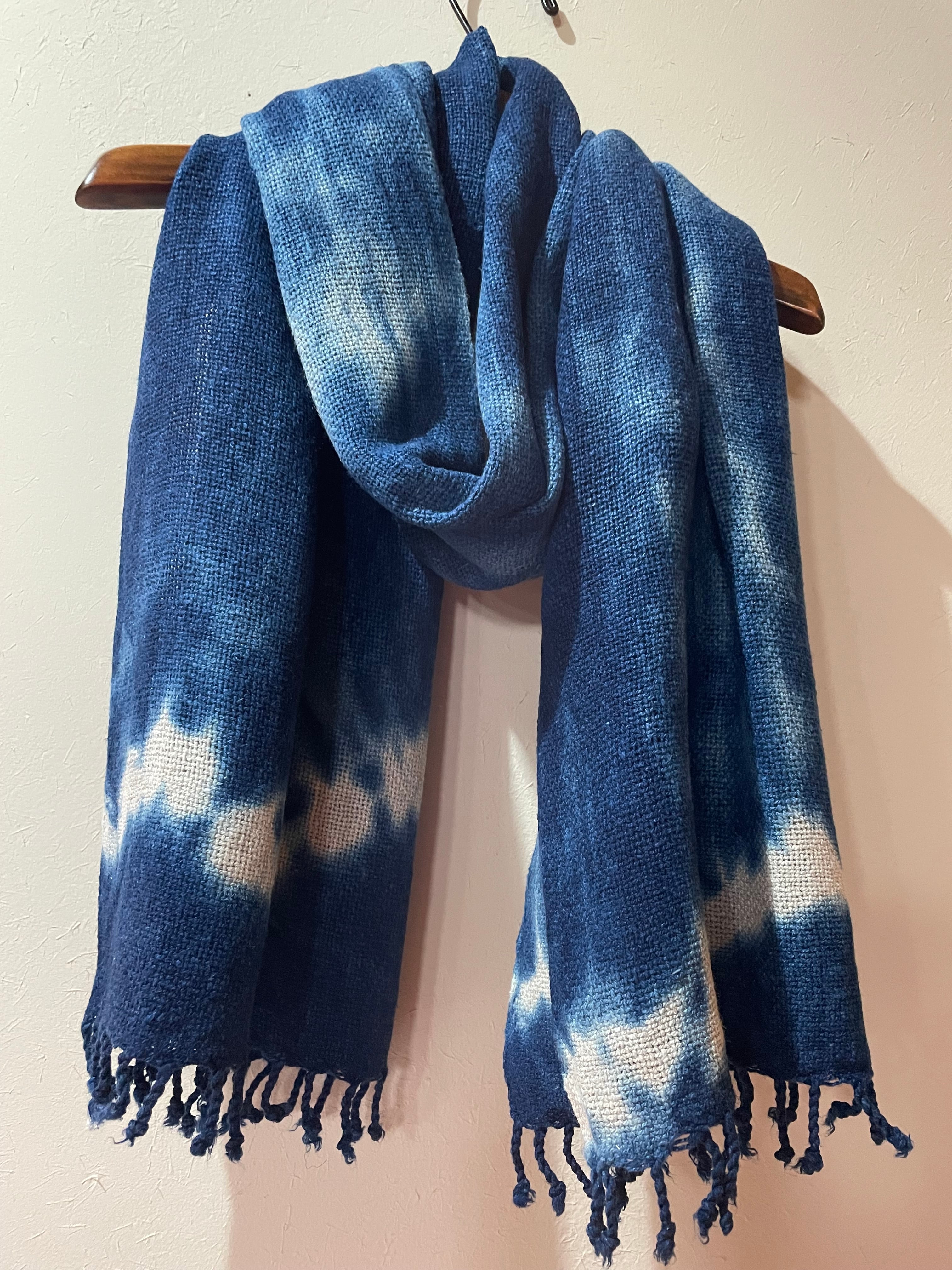 藍染 手織りヘンプストール ねじり染 麻100% くびまき | 糸の心