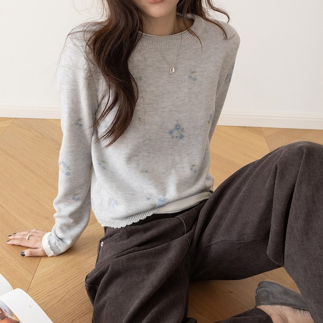 クルーネック総柄ニットプルオーバー 2color [am03968]