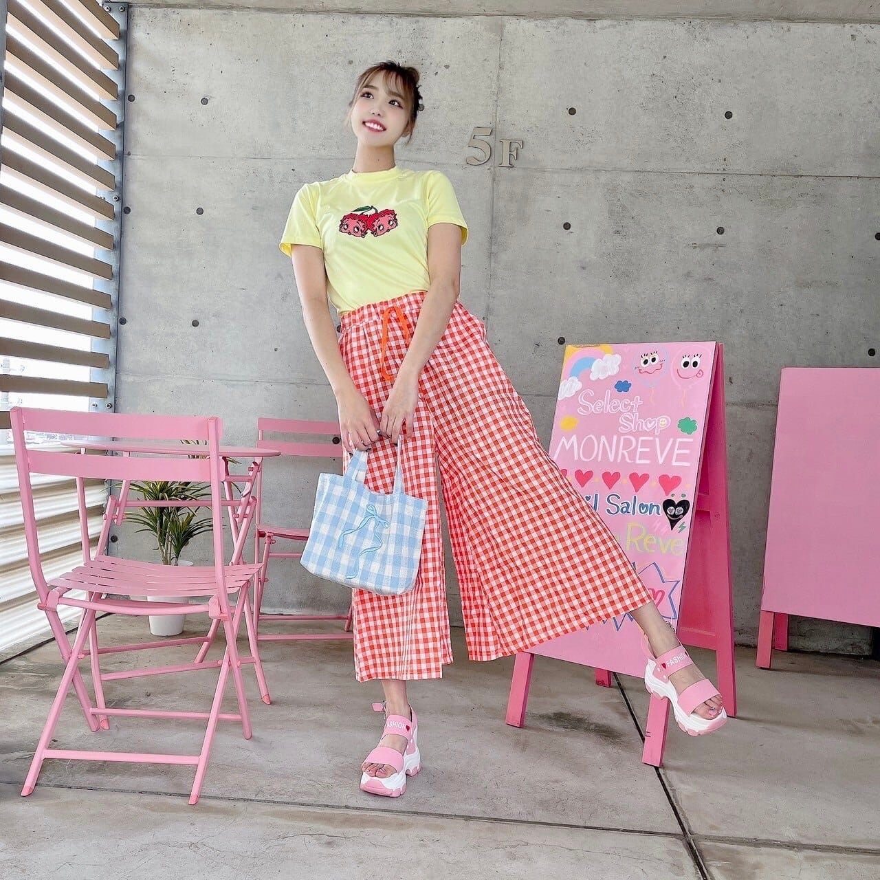 Orangeギンガムチェックワイドパンツ/韓国/レディースファッション