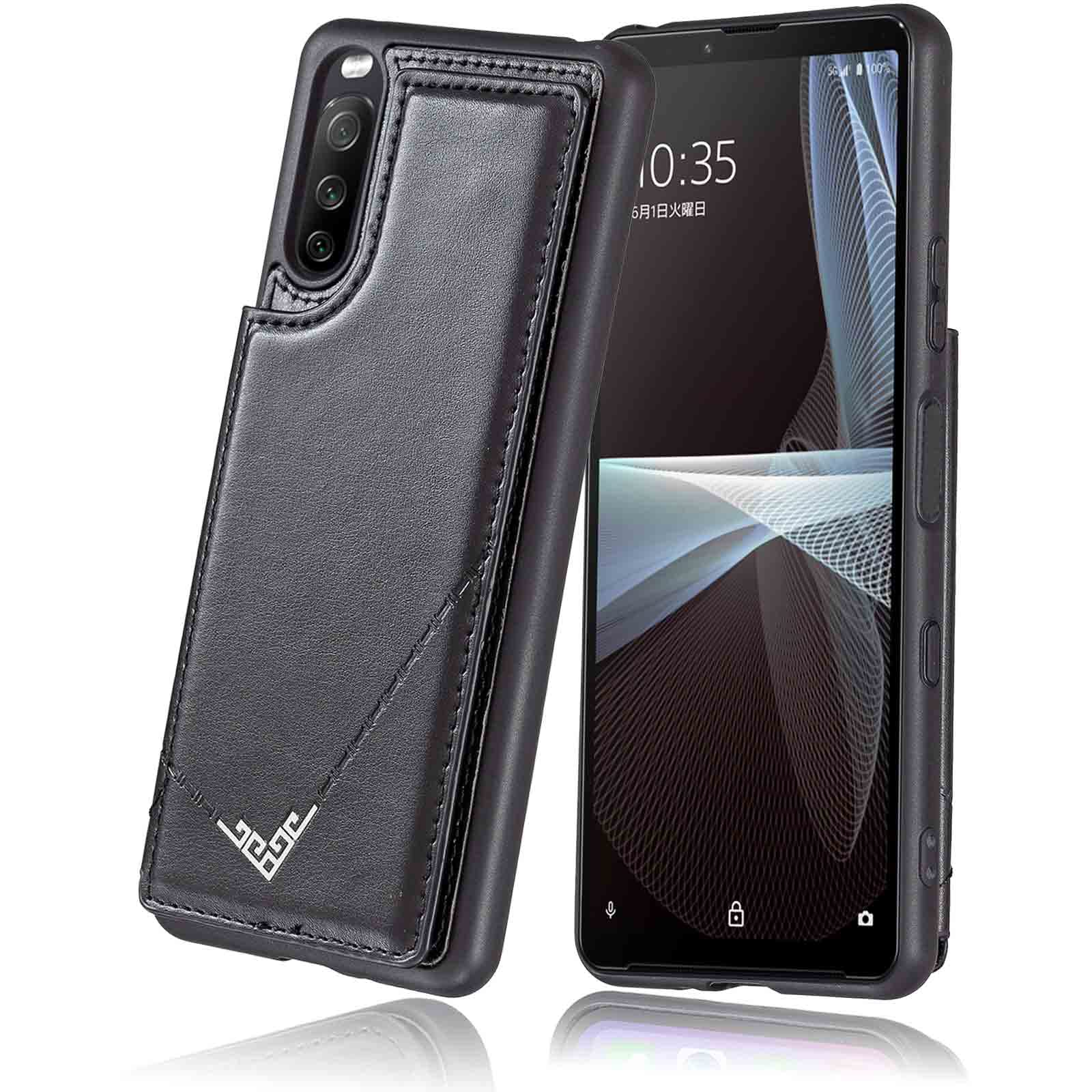 【Viesa】背面カバー ケース手帳型 互換性 Xperia 10 IV/SO-52C/SOG07/A202SO 対応 SONY ランヤード付 背面型ケース (ブラック) 美しい、軽·薄 持ちやすい、滑り止め、すり傷防止マグネット 横置きスタンド機能 財布型 スマホバックカバー ドコモso52c エクスペリア10iv BLACK