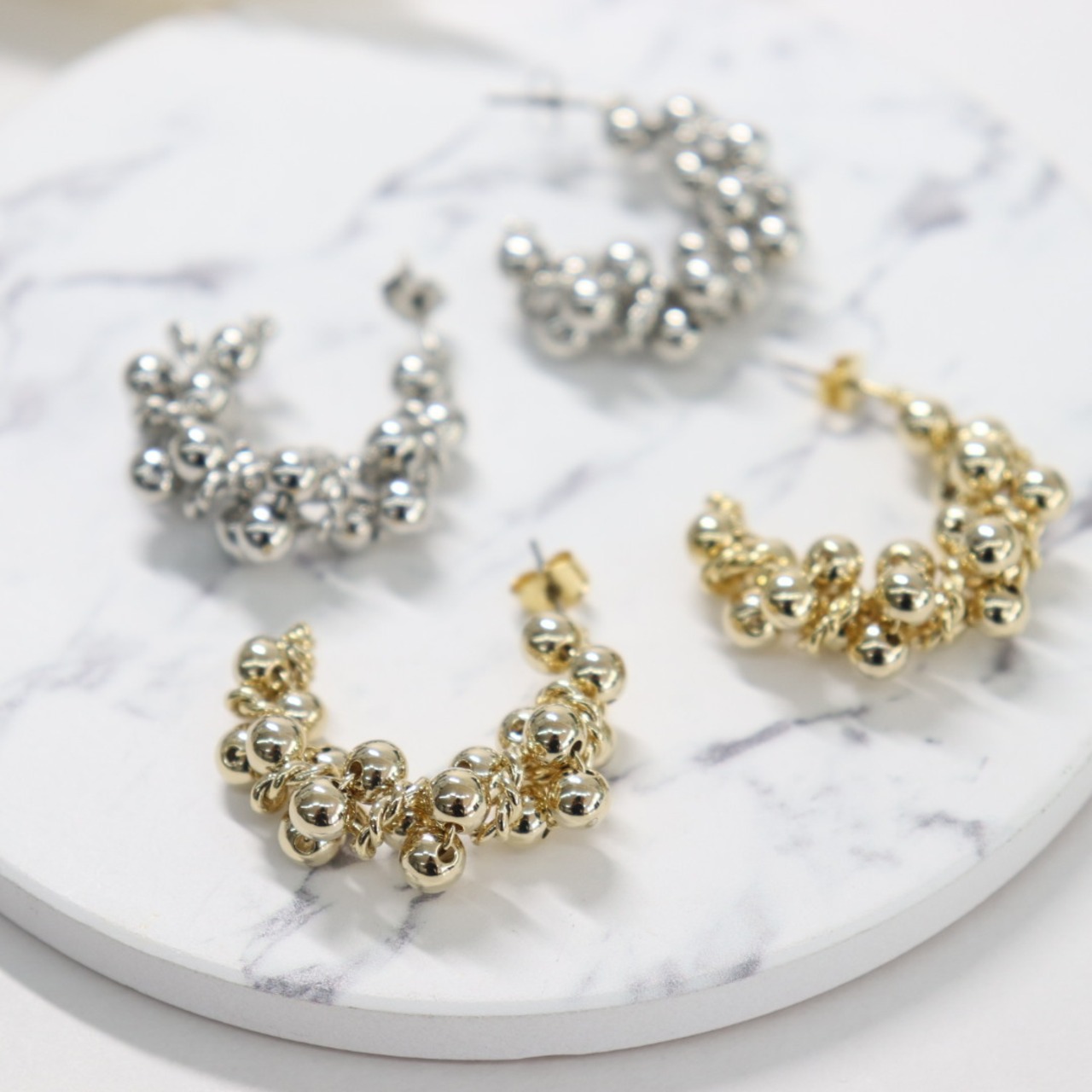 つぶつぶデザインピアス 韓国デザイン 両耳用 つぶつぶモチーフ GOLD SILVER 3.5㎝ パーティーピアス インパクトピアス 存在感あるピアス bittersweet