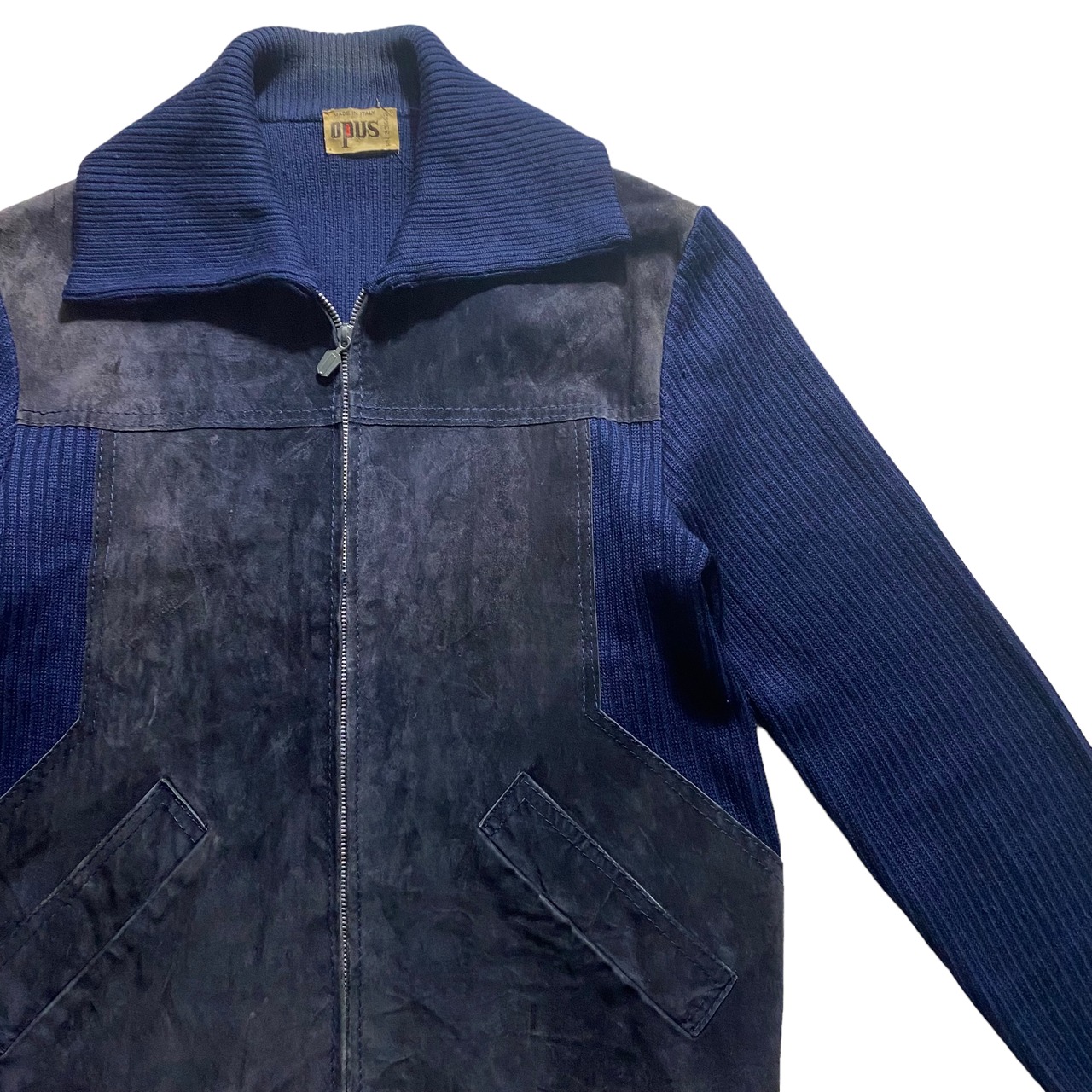vintage nubuck switching zip-up knit made in Italy