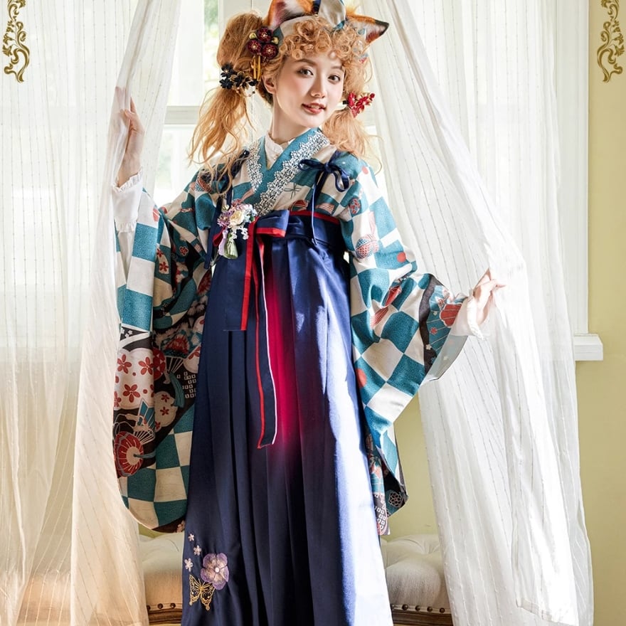 即納 ネイビーM 和ロリ 和装 袴スカート パンツ プリーツスカート 大正浪漫 レトロ イベント衣装