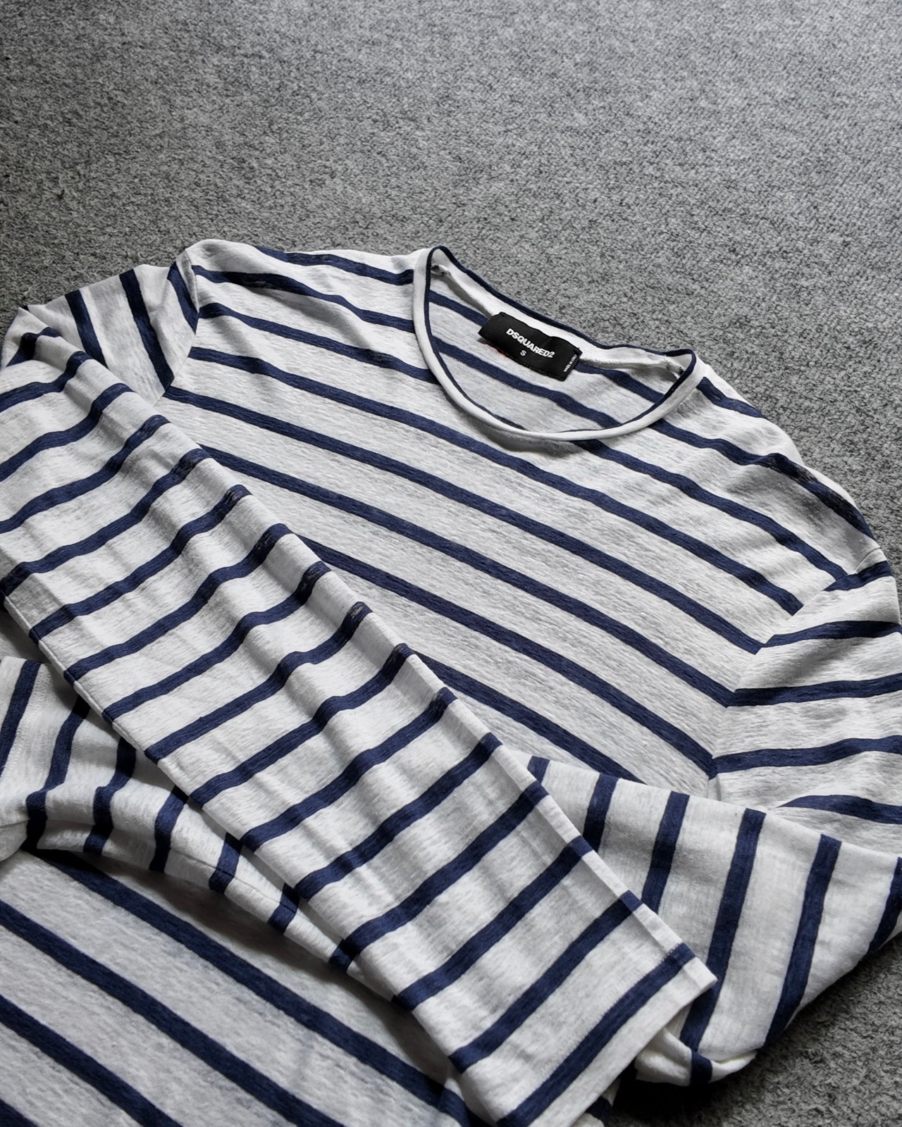 【DSQUARED2】linen crew neck border top