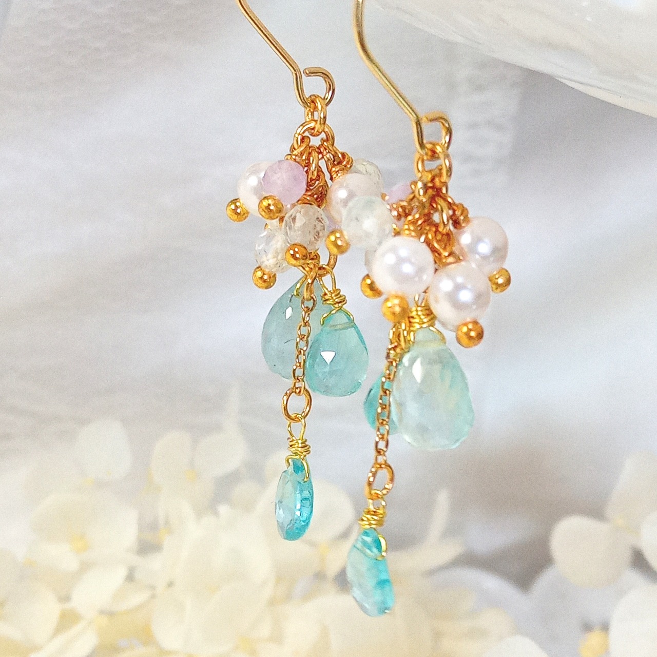 ☆涼風☆natural stone and czech beads earrings イヤリング  