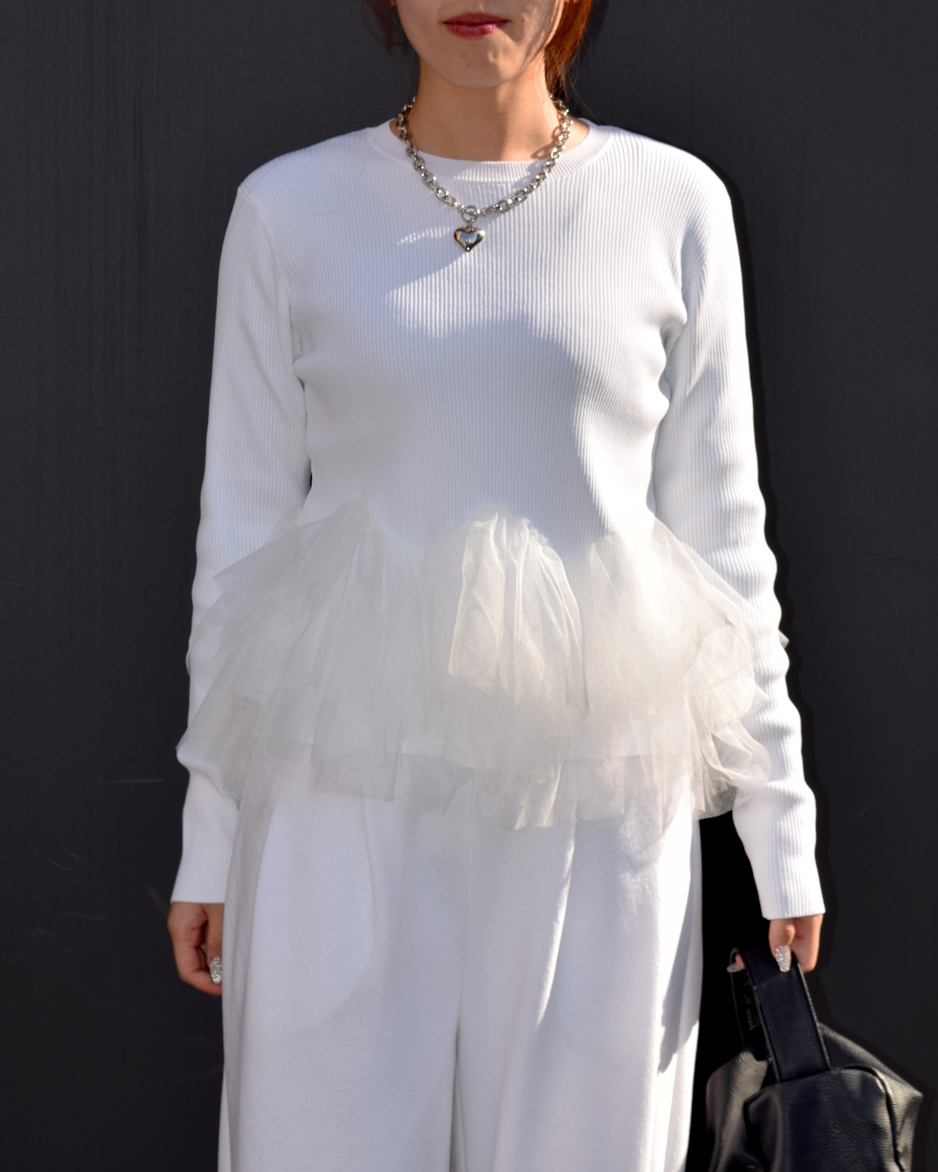新品1.3万ロージーROSIEEチュールニットホワイト異素材ドッキングニット KNIT | ROSIEE