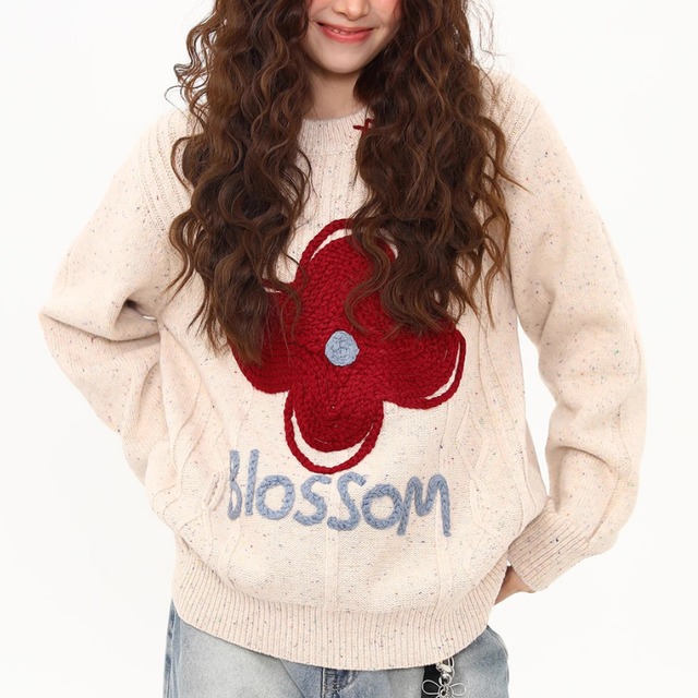 big flower embroidered knit　ビッグフラワー刺繍ニット　J1592