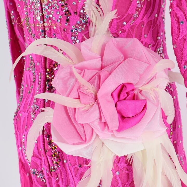 社交ダンス 衣装 Nakagawa ナカガワ ラテン ドレス ワンピース 羽 花