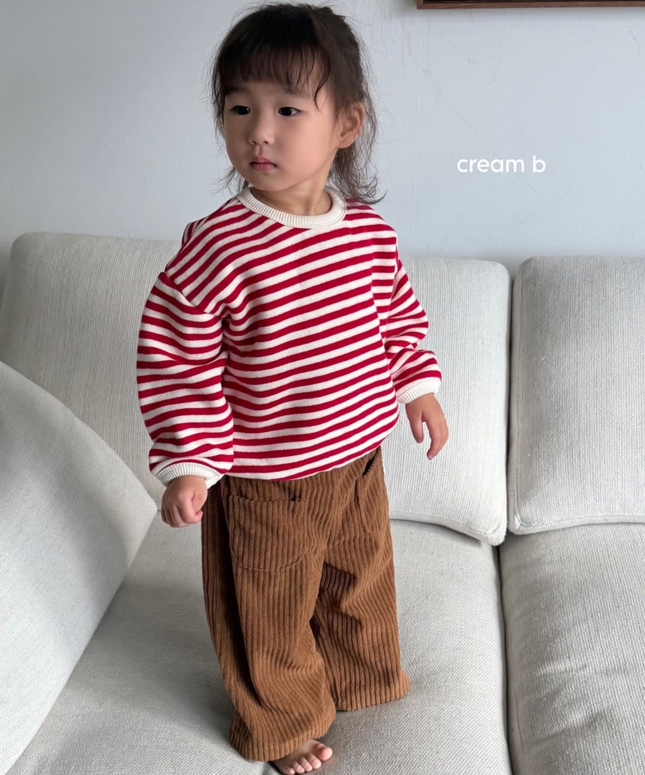 韓国子供服 / 26winter / cream bbang / 裏起毛ボーダーラバトレーナー / キッズ / 冬服 *XXS~JS*