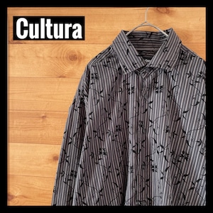 【Cultura】柄シャツ ストライプ 総柄 長袖シャツ メンズL相当 us古着