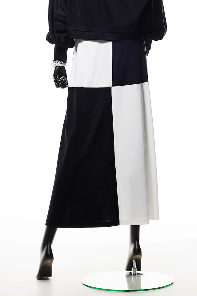 【221K004】バイカラーAラインロングスカート　B_オフホワイト×ブラック