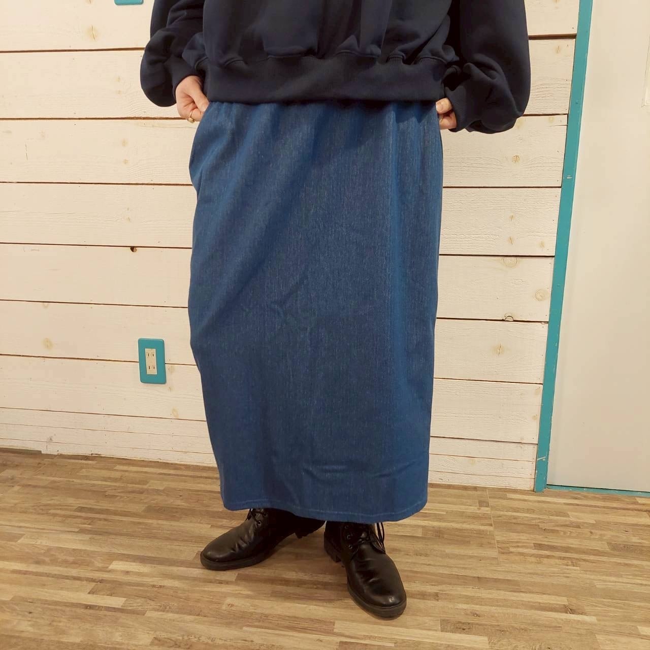 『People's』 2364 ヘリンボーン裏毛タイトスカート　ウエストゴム　フリーサイズ　