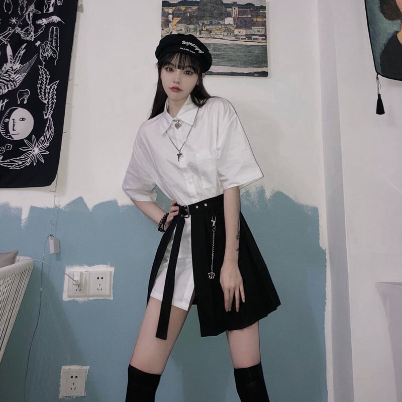 セットアップ ロングシャツ ＋ プリーツスカート 韓国