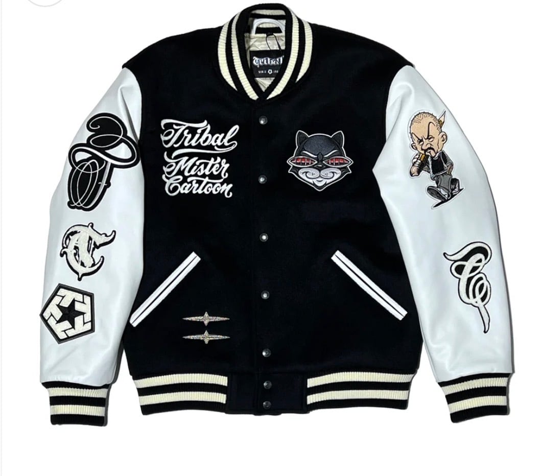 Mister Cartoon X Tribal - Black/White Varsity Jacket | TRIBAL
