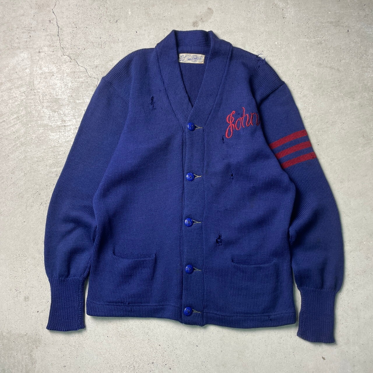 50~60年代 MAXWELL ウール レタードカーディガン メンズM-L相当 古着  