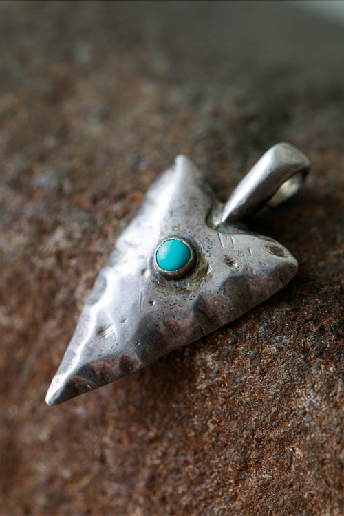 Turquoise Arrowhead Pendant (c. 1970s–1990s, Signed “MS”)