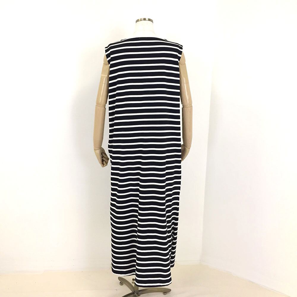 返品送料無料 ノースリーブボーダーワンピース ひざ丈ワンピース