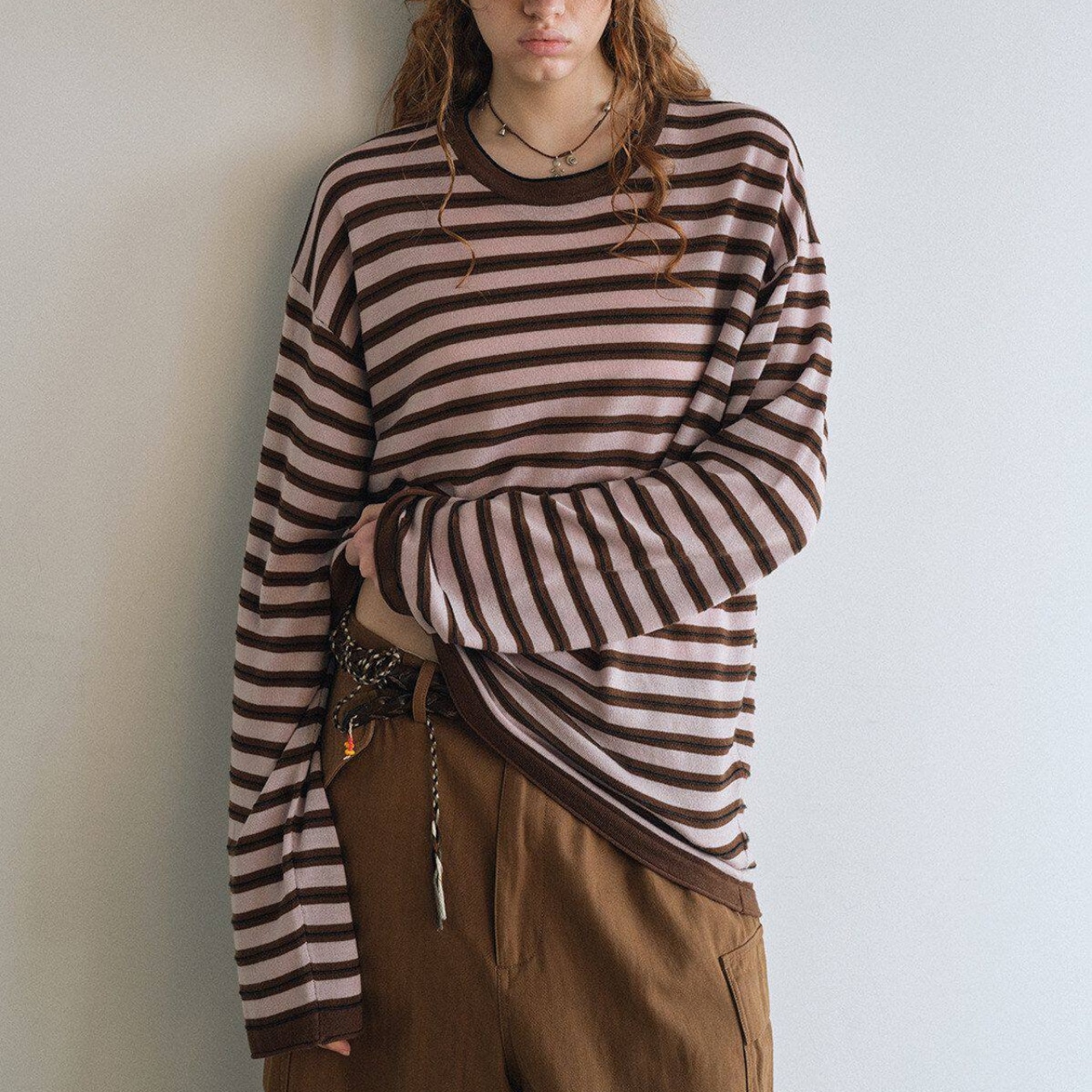 Striped Long Sleeve Crew Neck tops T4309