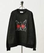 ATELANE Suede-finish Ponte Crew Neck – French Bulldog Pattern (BLK) 26A-24012