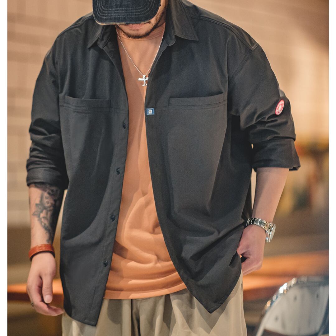 パッチポケット付きストレートシルエットシャツ 3XLまで対応 A18686